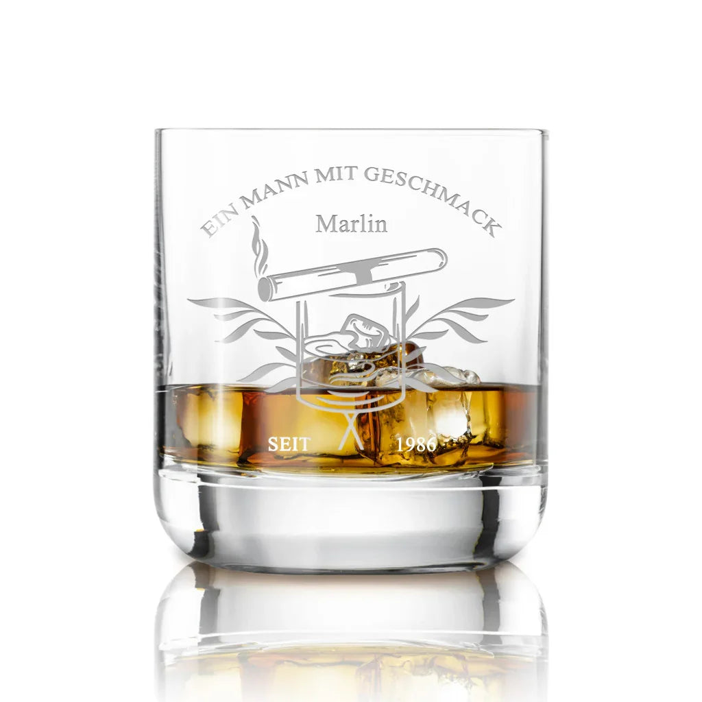 Verre gravé personnalisé avec texte et illustration, idéal comme cadeau en verre unique