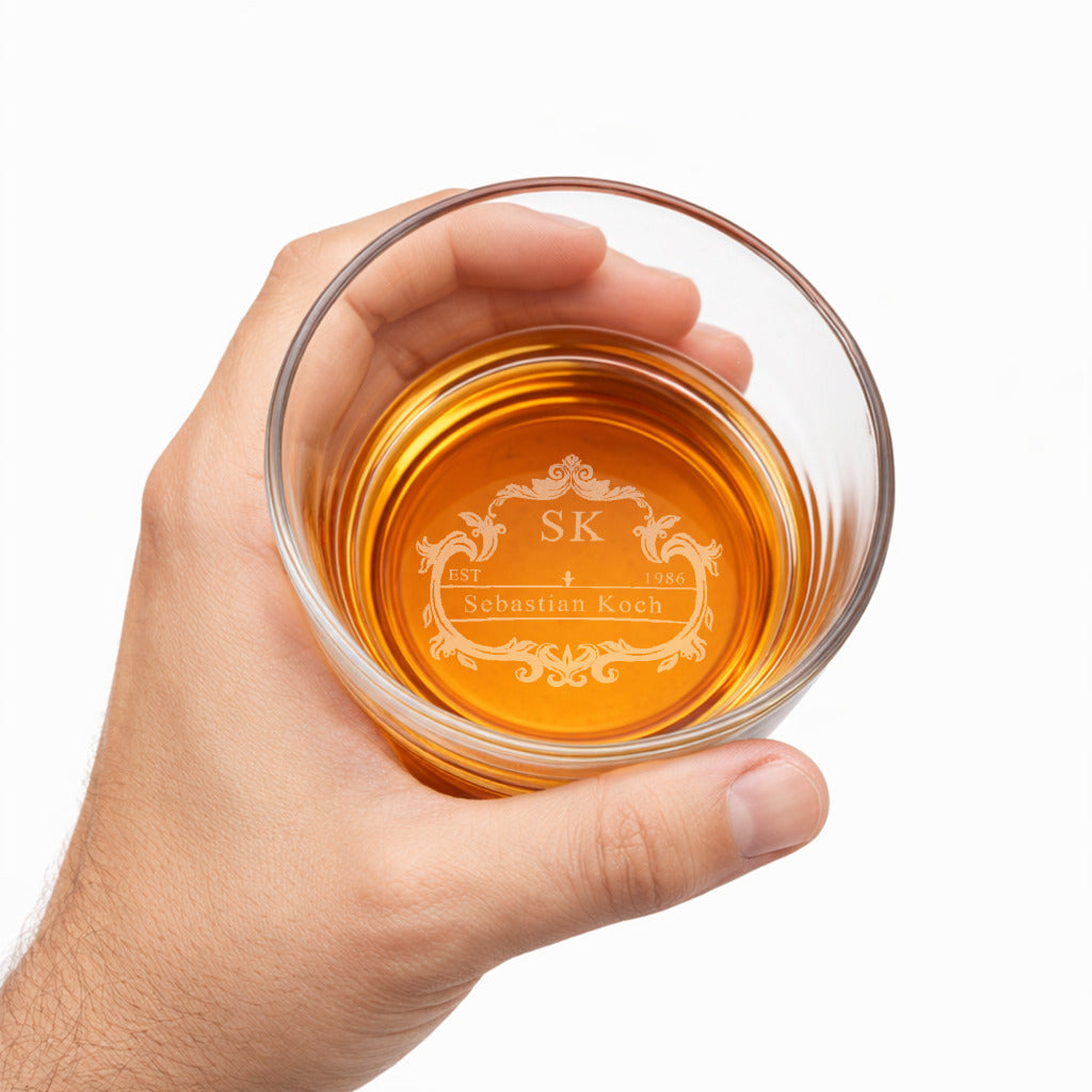 Verre à Whisky Personnalisé 250ml Gravure Fond | Crâne Ailé ou Blason Monogrammé
