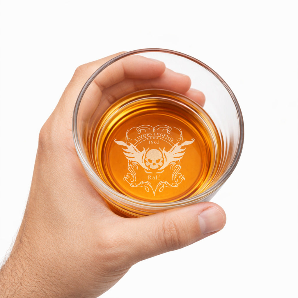 Verre à Whisky Personnalisé 250ml Gravure Fond | Crâne Ailé ou Blason Monogrammé