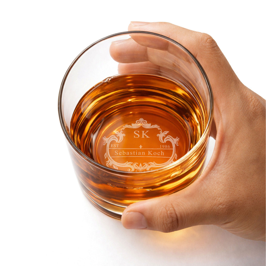 Verre à Whisky Personnalisé 350 ml Gravure Fond | Crâne Ailé ou Blason