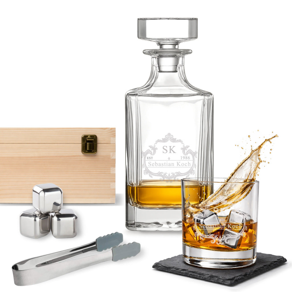 Coffret whisky personnalisé – Carafe 700 ml + verre 300 ml – 2 motifs