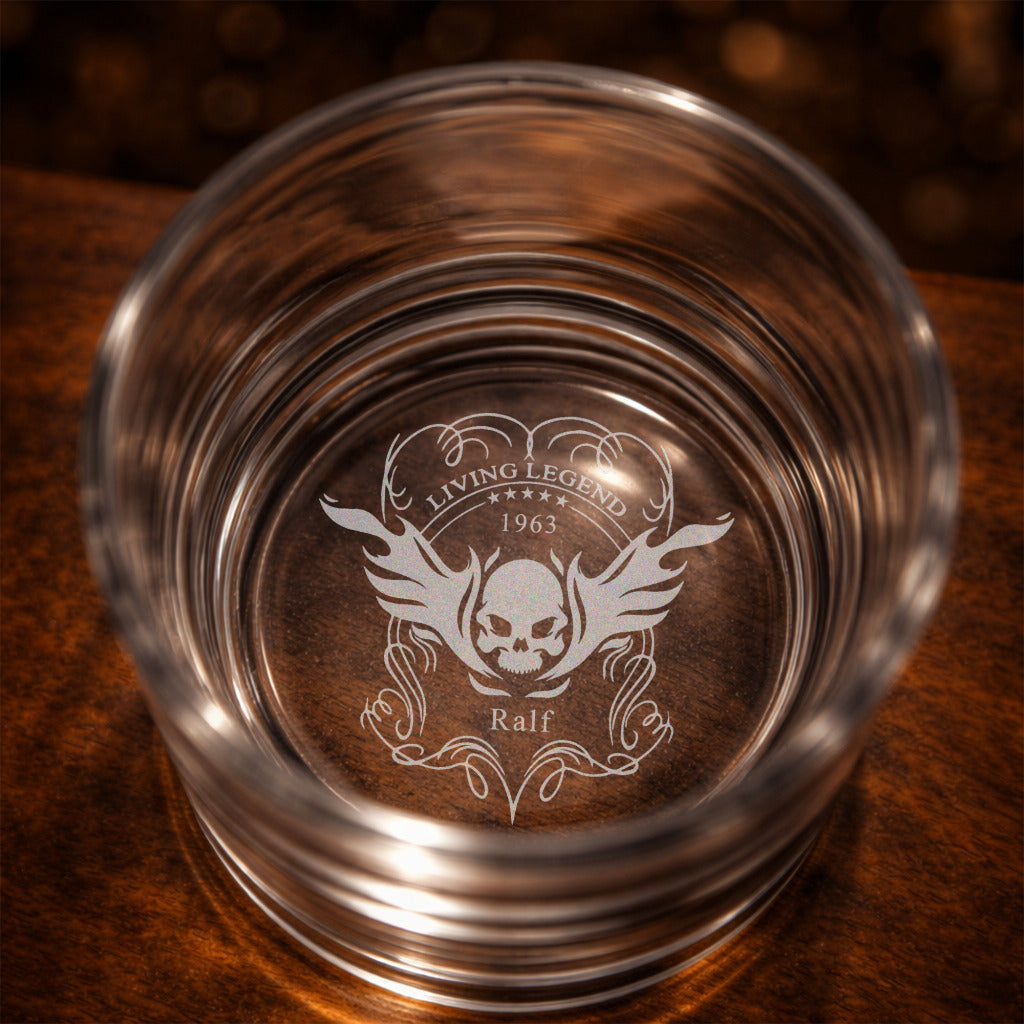Verre à Whisky Personnalisé 250ml Gravure Fond | Crâne Ailé ou Blason Monogrammé