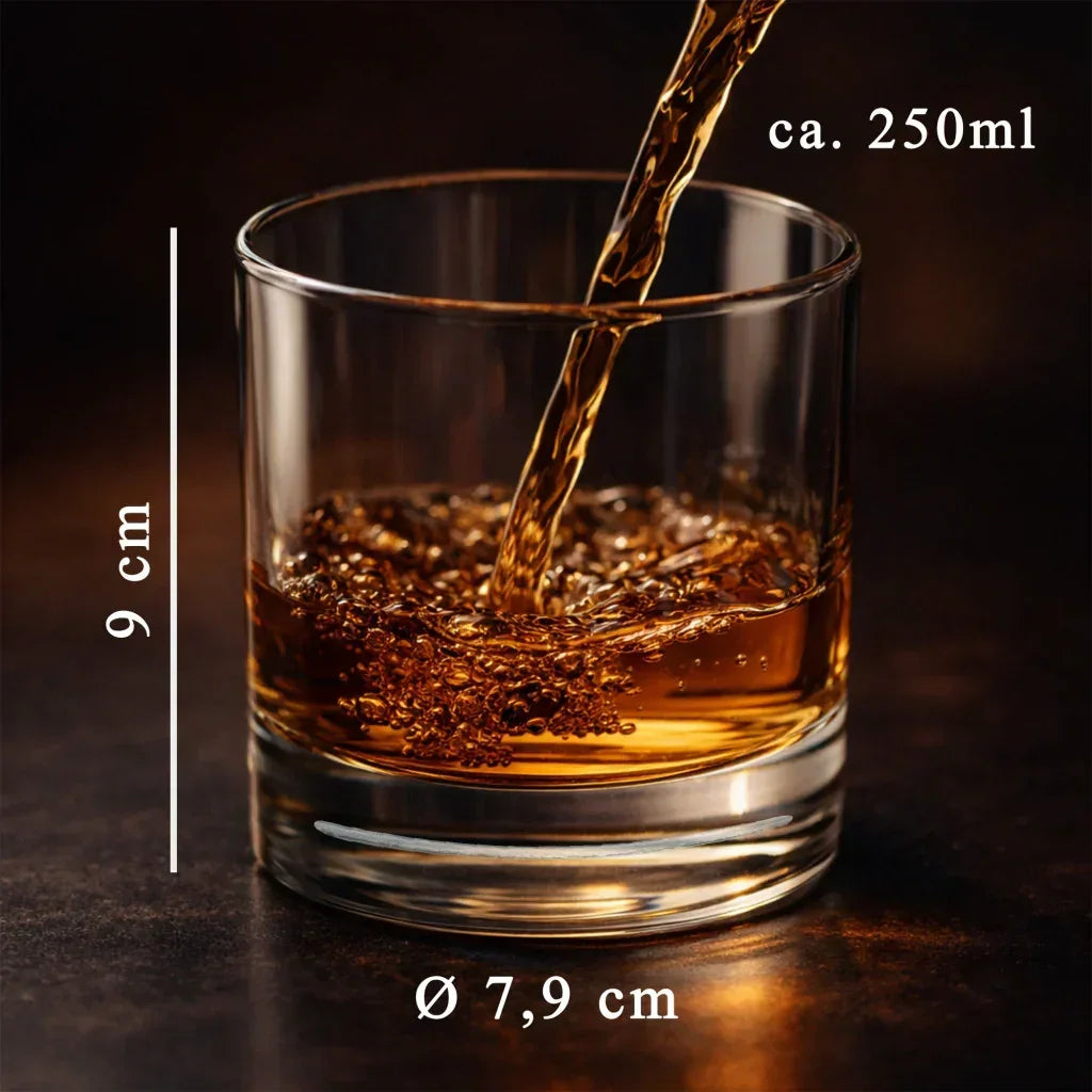 Verre à whisky en verre transparent, 9 cm de haut, 7,9 cm de diamètre, capacité 250 ml, idéal pour cadeau personnalisé