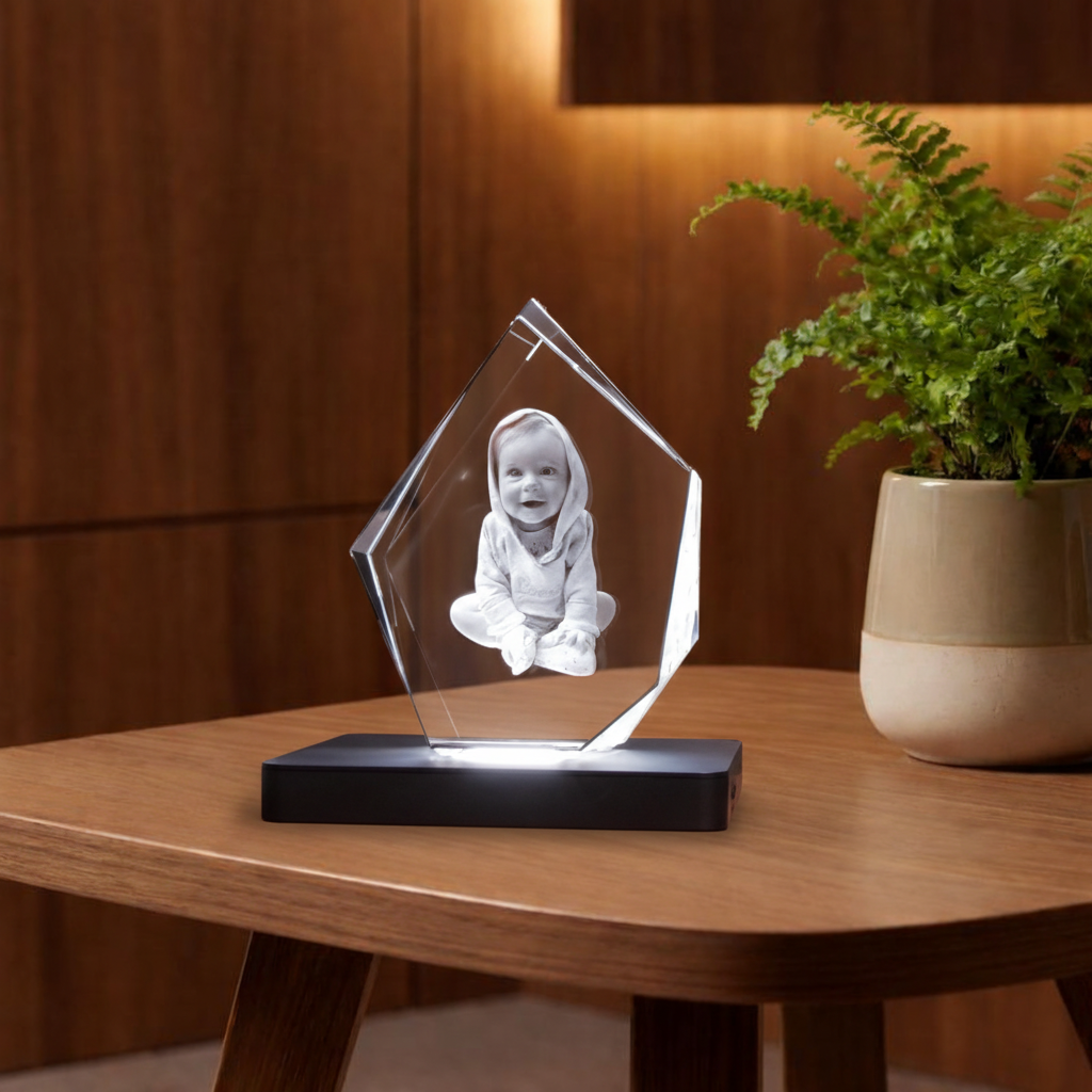 Bloc de Verre 3D Alpin – Gravure Laser Photo Personnalisée