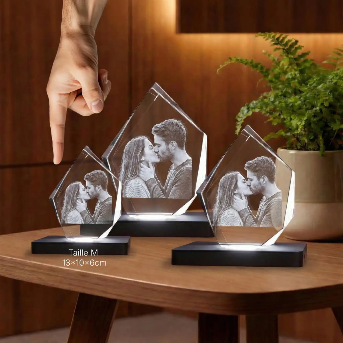 Photo gravée dans le verre personnalisée avec un couple, cadeau romantique en cristal.