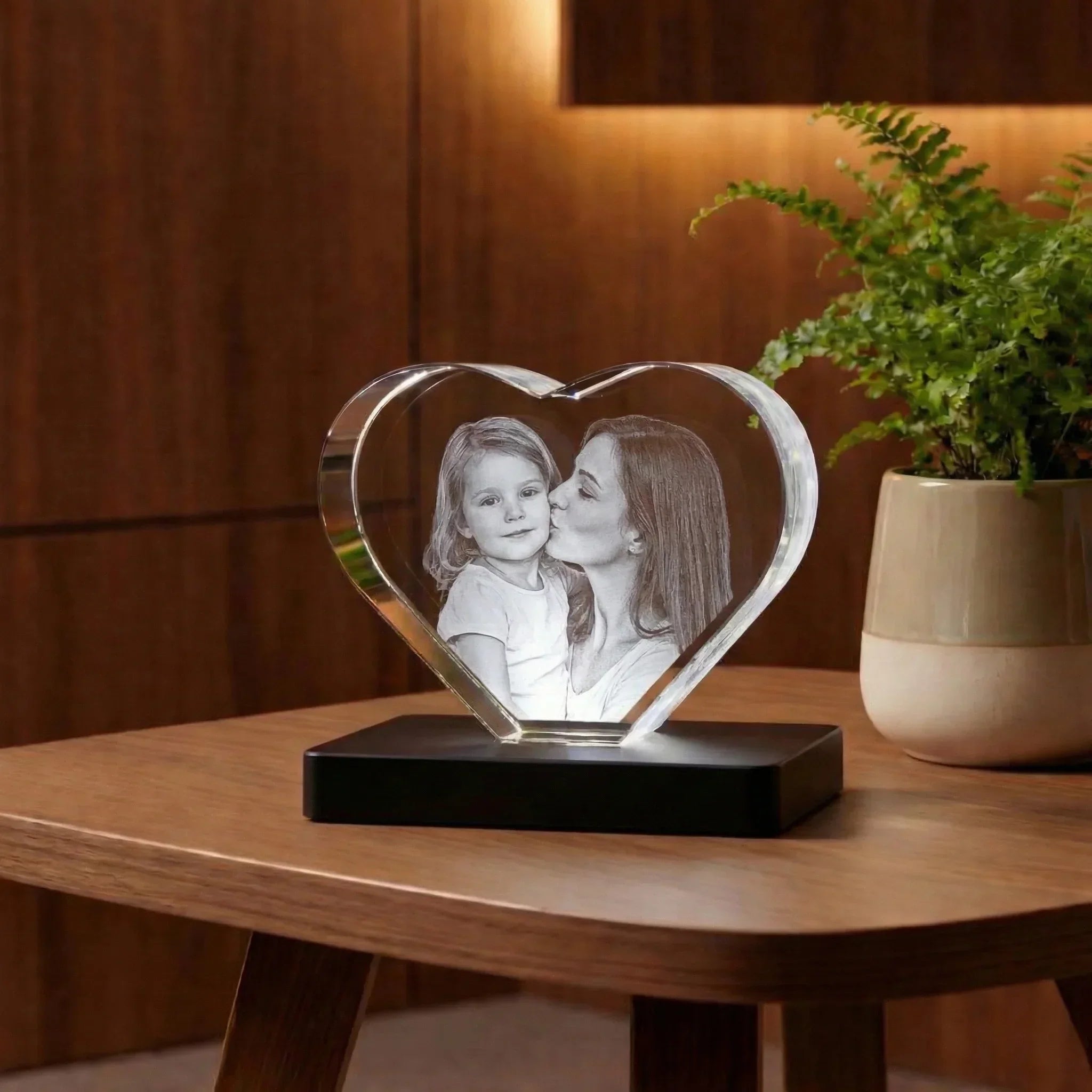 Cœur en Verre Gravure 3D Photo Laser