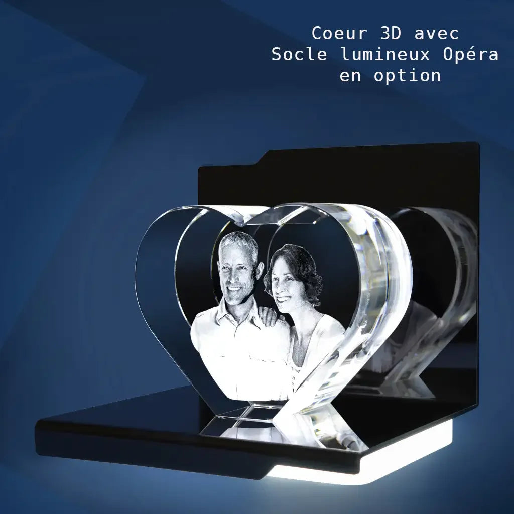 Cœur en Verre XL avec Gravure Laser 3D - Cadeau Émotionnel et Unique