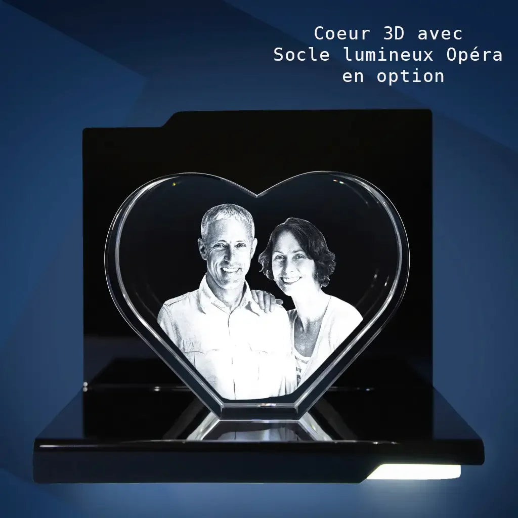 Cœur en Verre XL avec Gravure Laser 3D - Cadeau Émotionnel et Unique