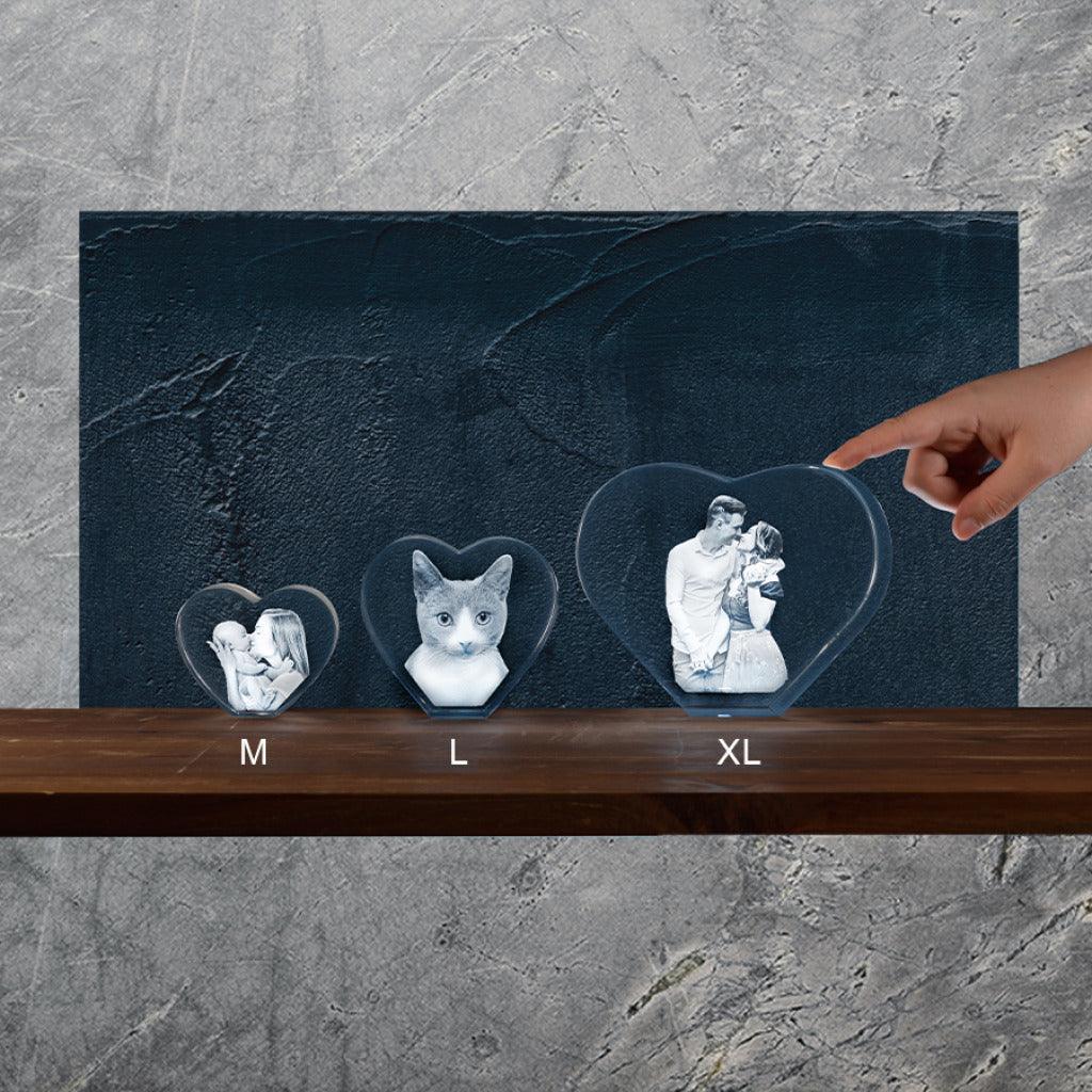 Représentation des 3 différentes tailles des formes Cœur 3D.