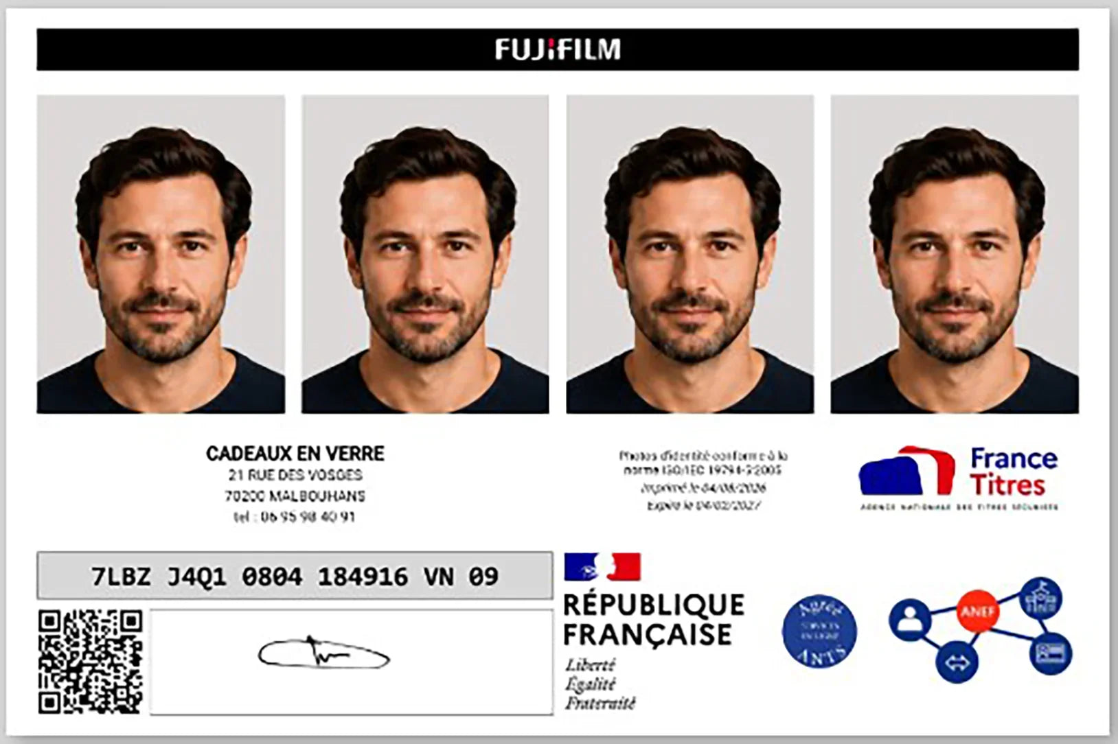 Photo d'identité homme sur planche Fujifilm pour documents officiels