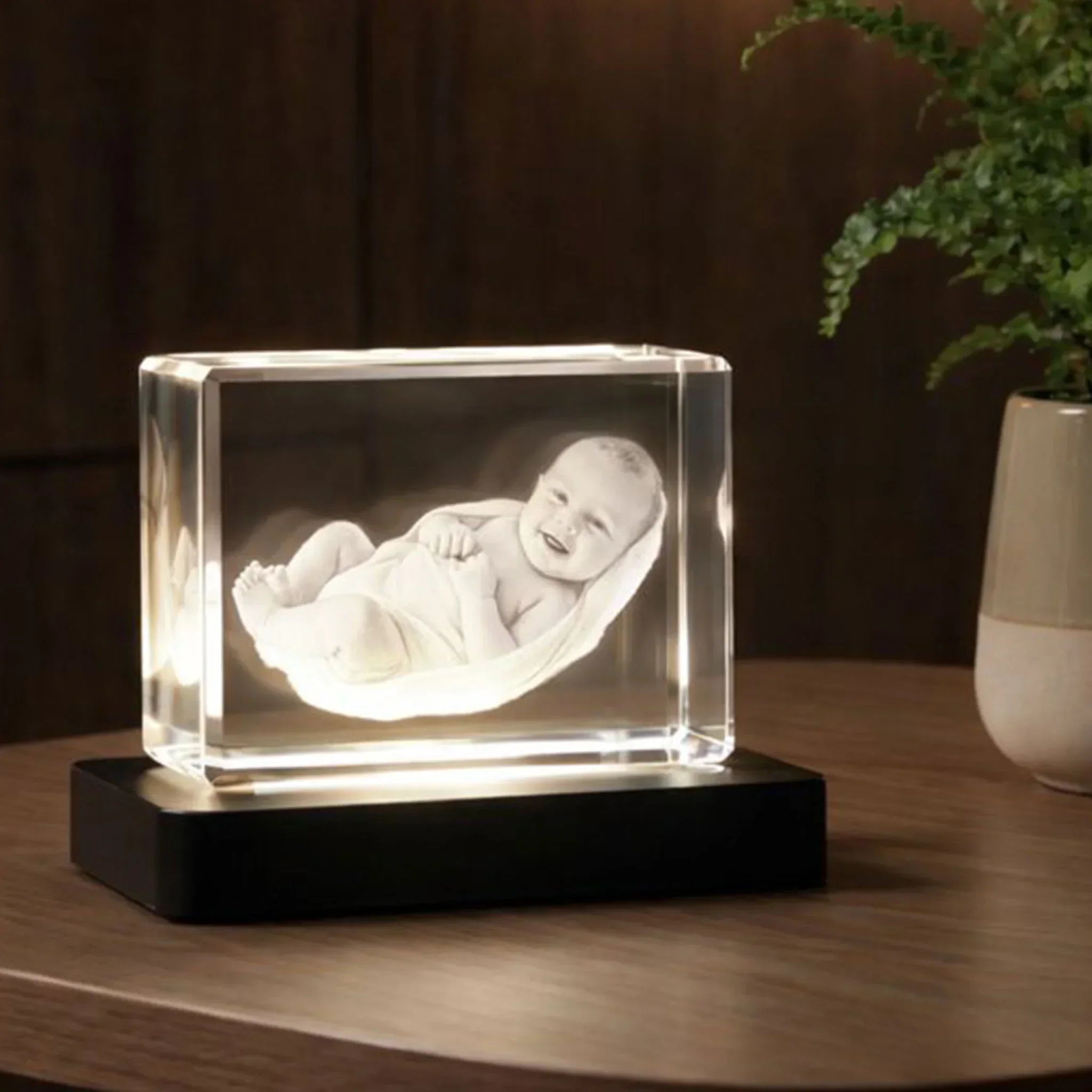 Photo gravée 3D dans un bloc de verre, portrait de bébé, cadeau personnalisé lumineux