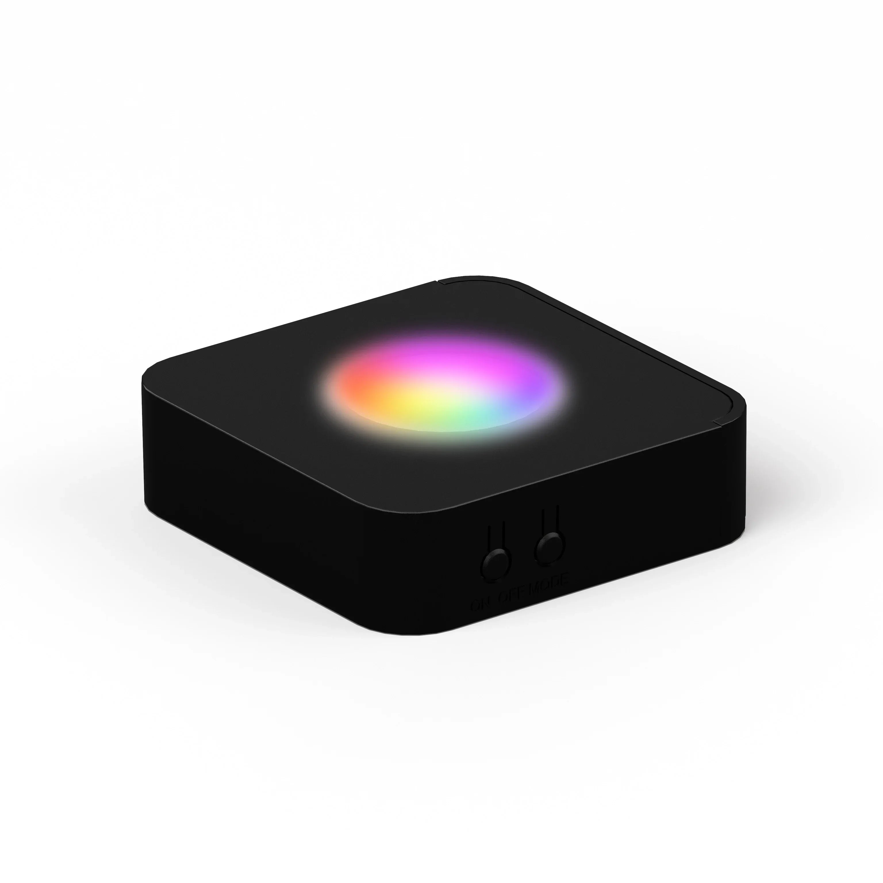 Socle lumineux LED pour objets en verre personnalisé, noir, effet arc-en-ciel, bouton visible