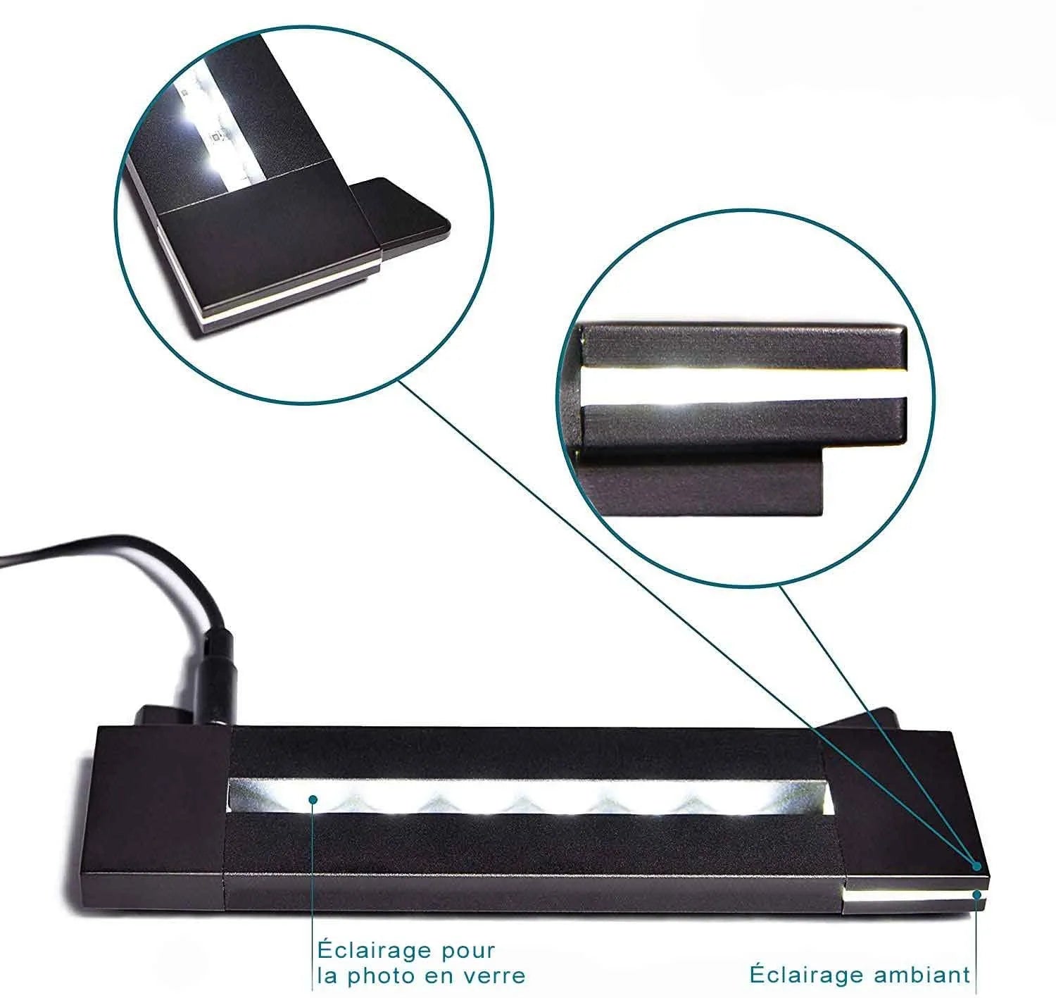 Socle lumineux LED noir pour photo gravée en verre, branchement USB, éclairage double