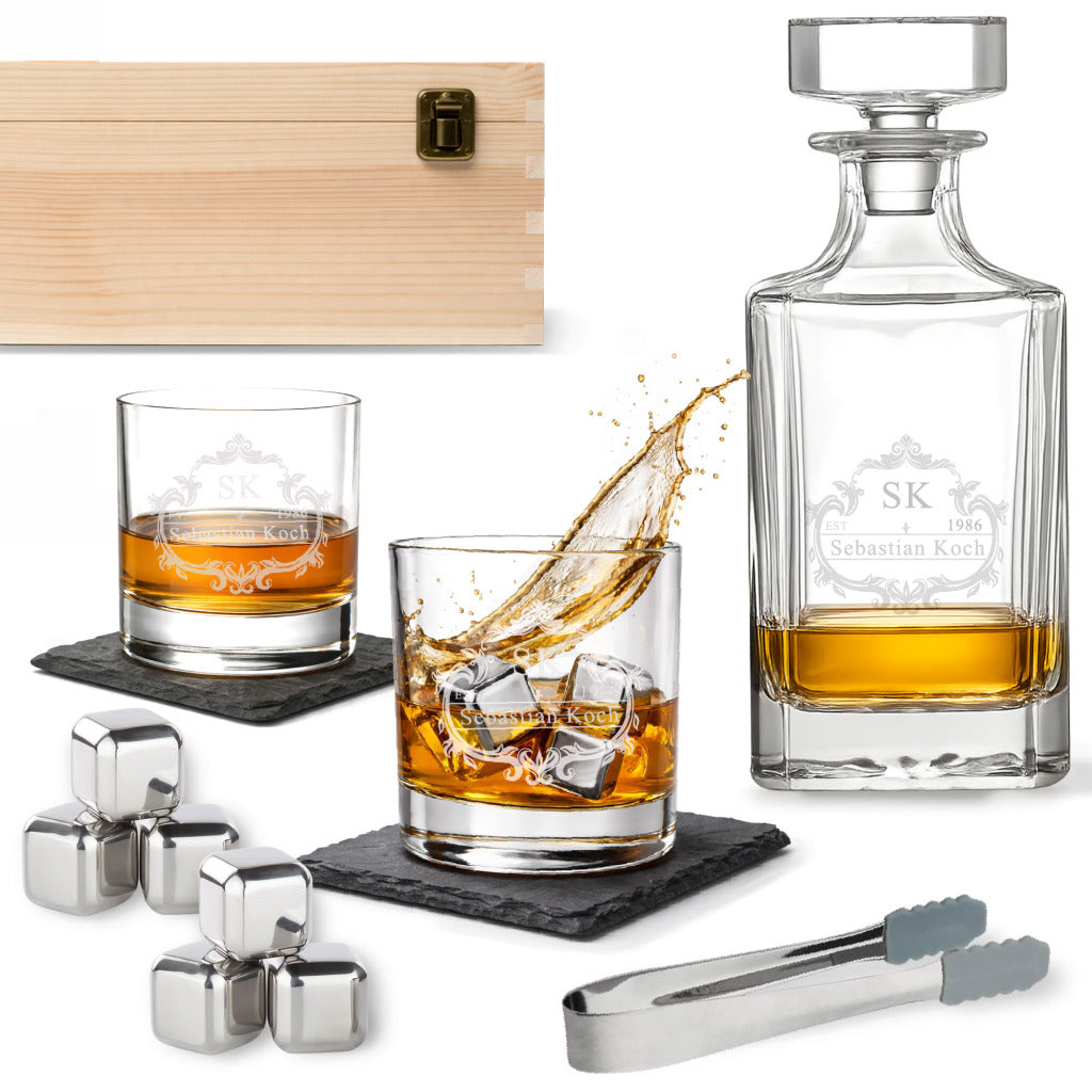 Coffret Cadeau Whisky Personnalisé | Carafe & 2 Verres Gravés