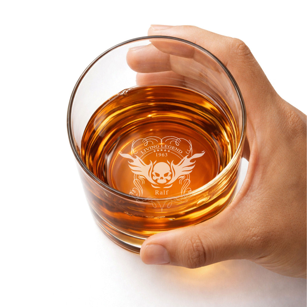 Verre à Whisky Personnalisé 350 ml Gravure Fond | Crâne Ailé ou Blason