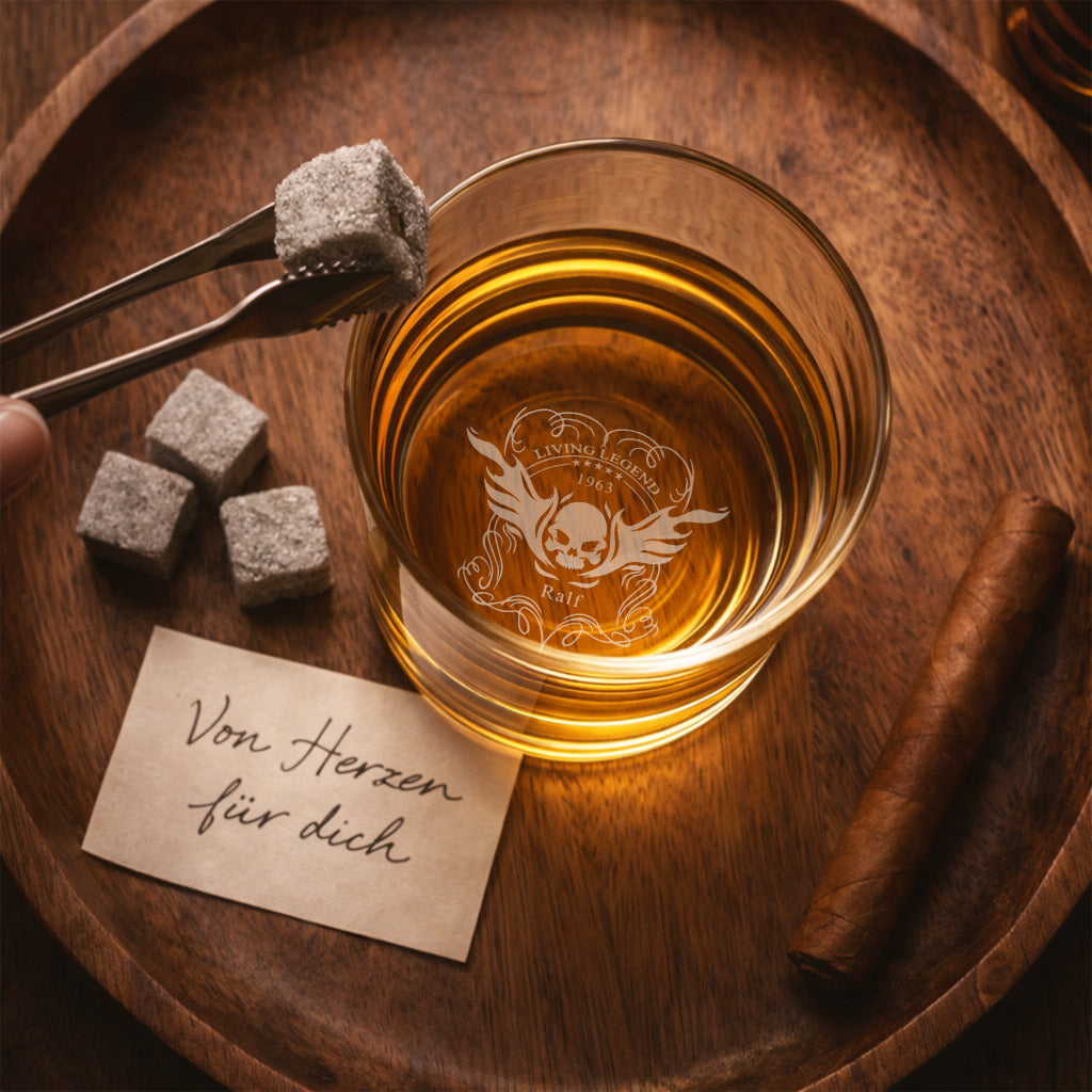 Verre à Whisky Personnalisé 350 ml Gravure Fond | Crâne Ailé ou Blason