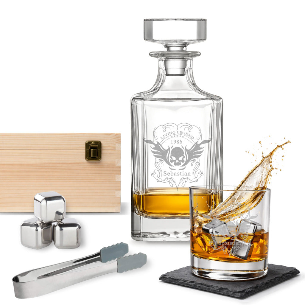 Coffret whisky personnalisé – Carafe 700 ml + verre 300 ml – 2 motifs