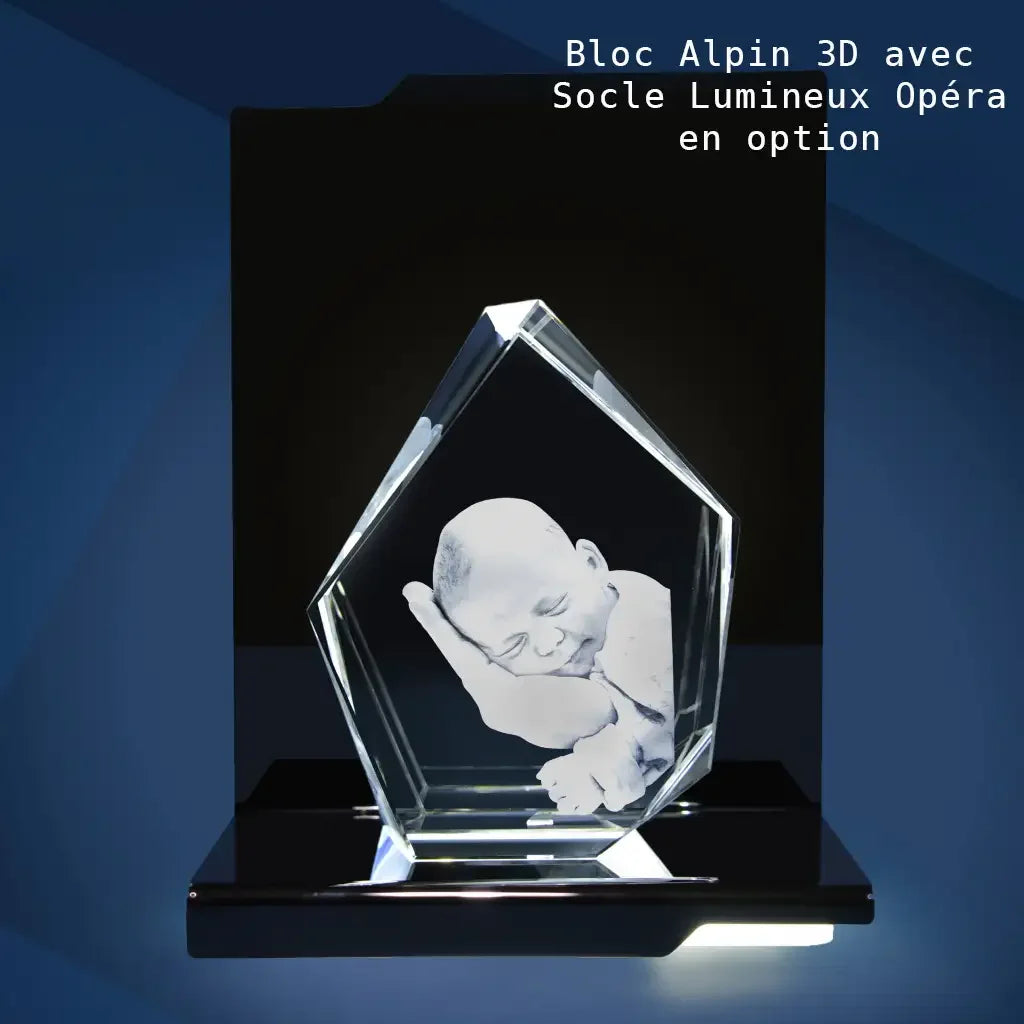 Alpin L Bloc de Verre Gravé Laser 3D - Souvenir Élégant et Unique