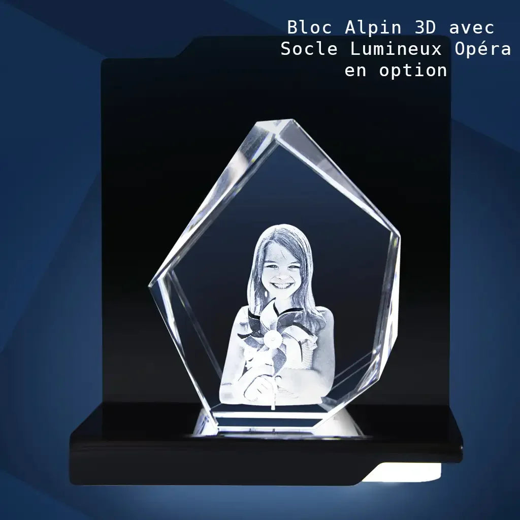 Alpin M Bloc de Verre Gravé Laser 3D - Souvenir Intemporel