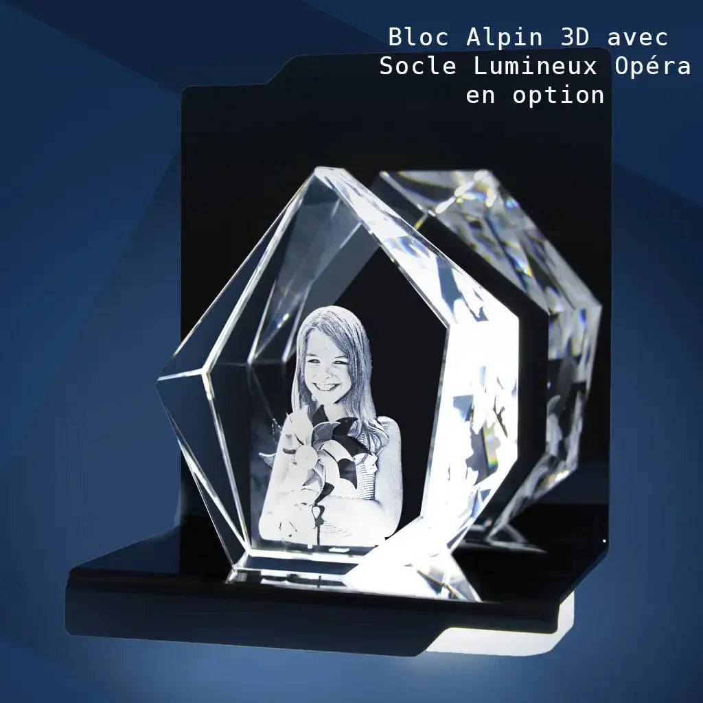 Alpin M Bloc de Verre Gravé Laser 3D - Souvenir Intemporel