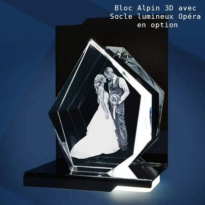 Alpin XL Bloc de Verre Gravé Laser 3D - Souvenir Exceptionnel