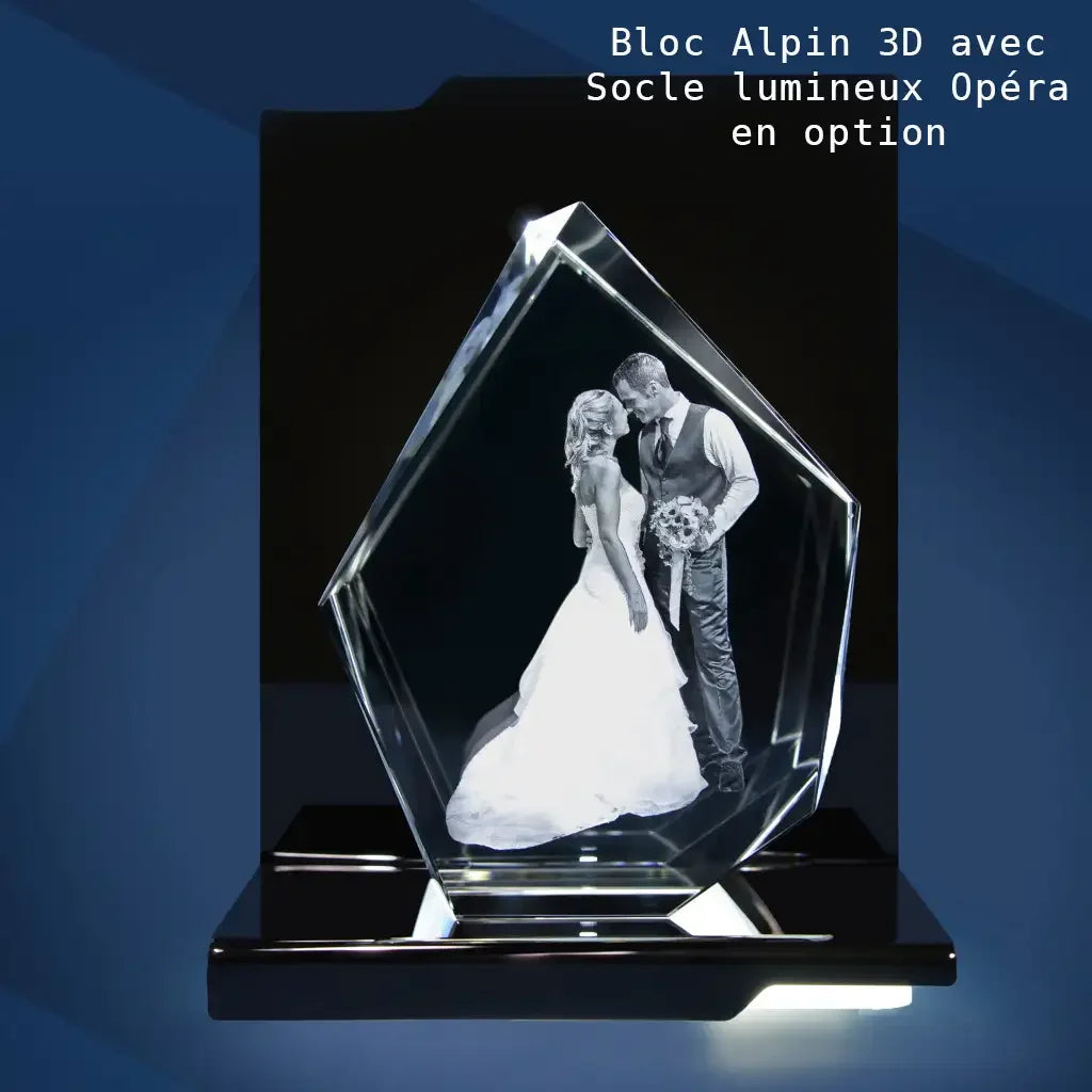 Alpin XL Bloc de Verre Gravé Laser 3D - Souvenir Exceptionnel