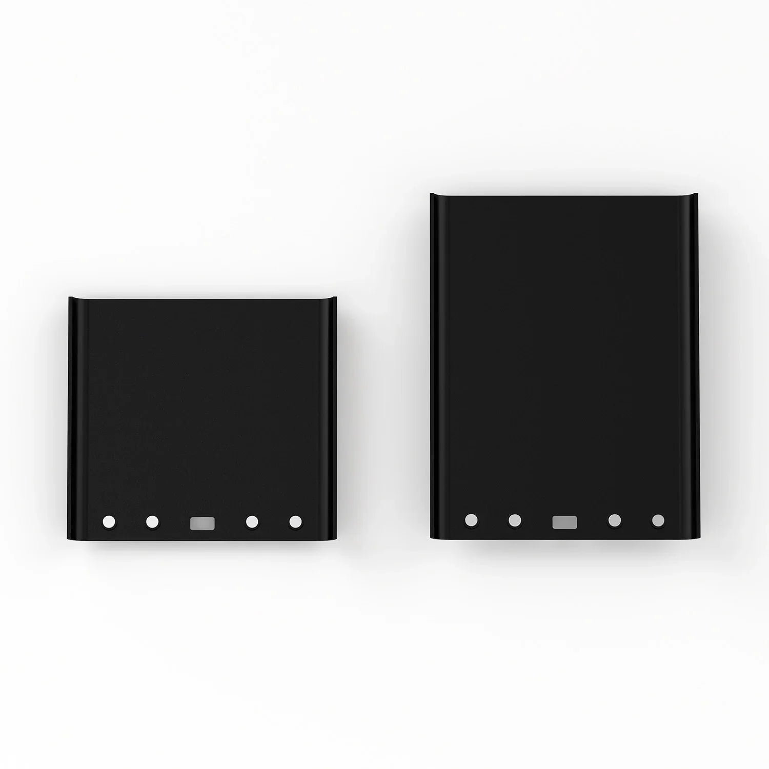 Deux bases noires pour photo en verre personnalisée, vue arrière sur fond blanc