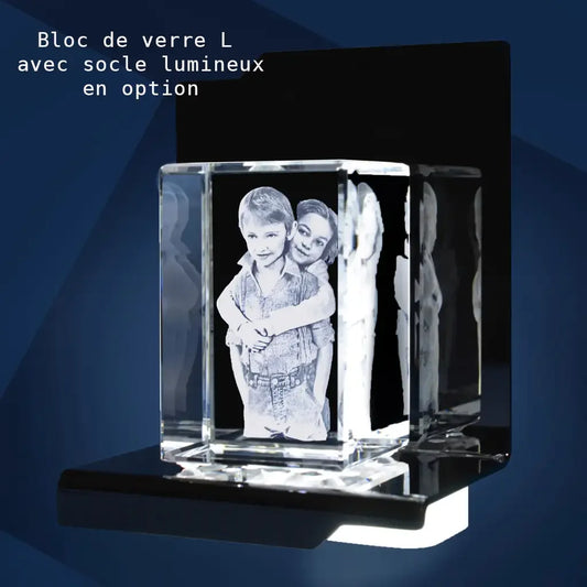 Bloc de Verre L Portrait - Gravure Laser 3D Élégante