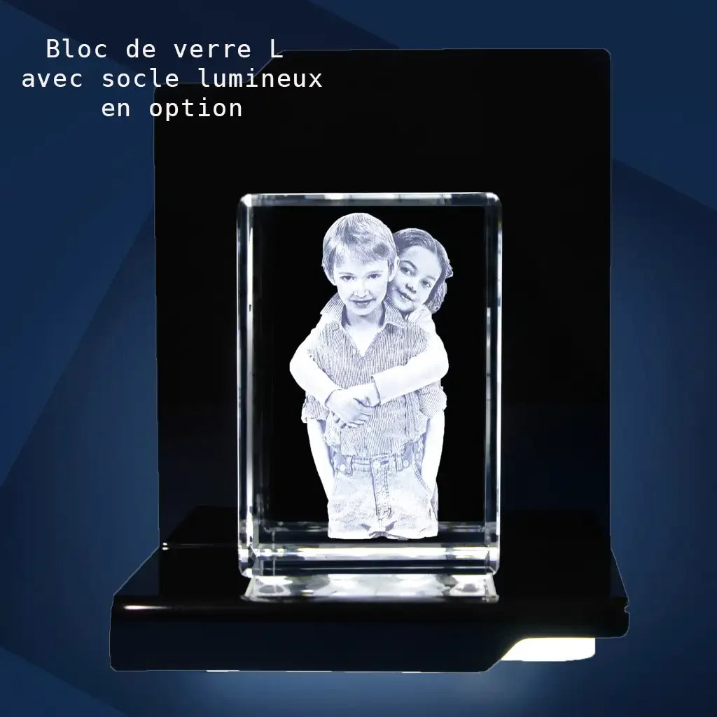 Bloc de Verre L Portrait - Gravure Laser 3D Élégante