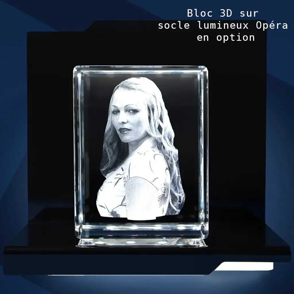 Bloc de Verre XL Portrait - Gravure Laser 3D Personnalisée