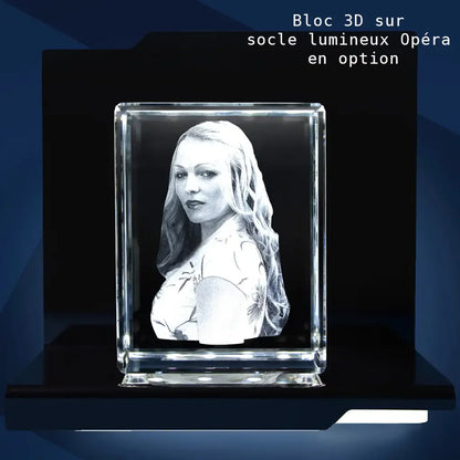 Bloc de Verre XL Portrait - Gravure Laser 3D Personnalisée
