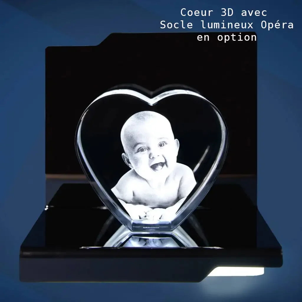 Cœur en Verre L avec Gravure Laser 3D - Cadeau Élégant et Personnalisé