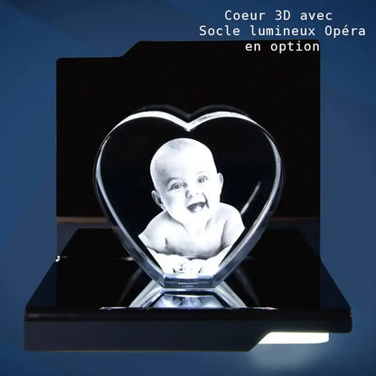 Cœur en Verre L avec Gravure Laser 3D - Cadeau Élégant et Personnalisé