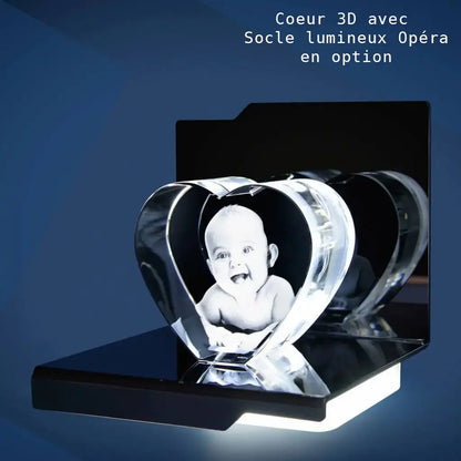 Cœur en Verre L avec Gravure Laser 3D - Cadeau Élégant et Personnalisé