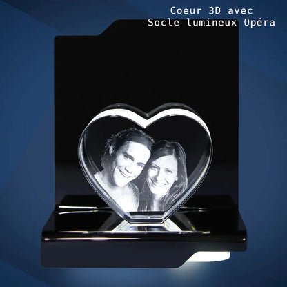 Cœur en Verre M avec Gravure Laser 3D - Souvenirs Émotionnels Personnalisés