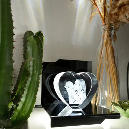 Cœur en Verre M avec Gravure Laser 3D - Souvenirs Émotionnels Personnalisés
