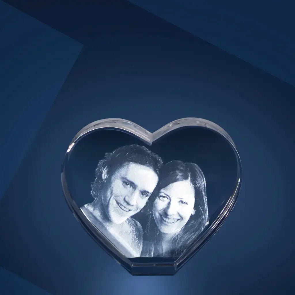 Cœur en Verre M avec Gravure Laser 3D - Souvenirs Émotionnels Personnalisés