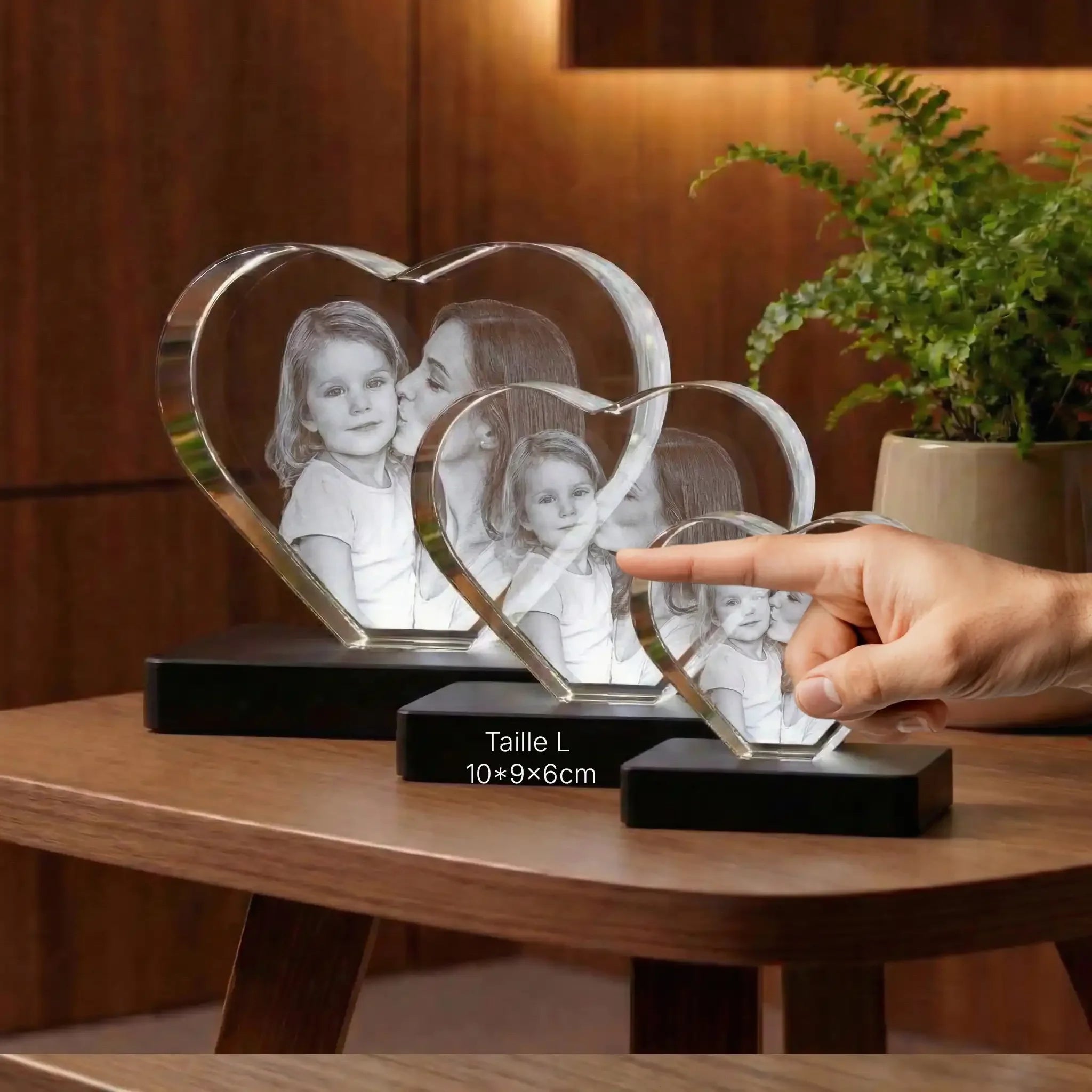 Bloc de verre Cœur 3D avec Gravure Laser 3D - Cadeau Émotionnel et Unique