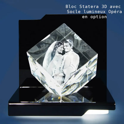 Statera L Bloc de Verre Gravé Laser 3D - Souvenir Élégant et Personnalisé