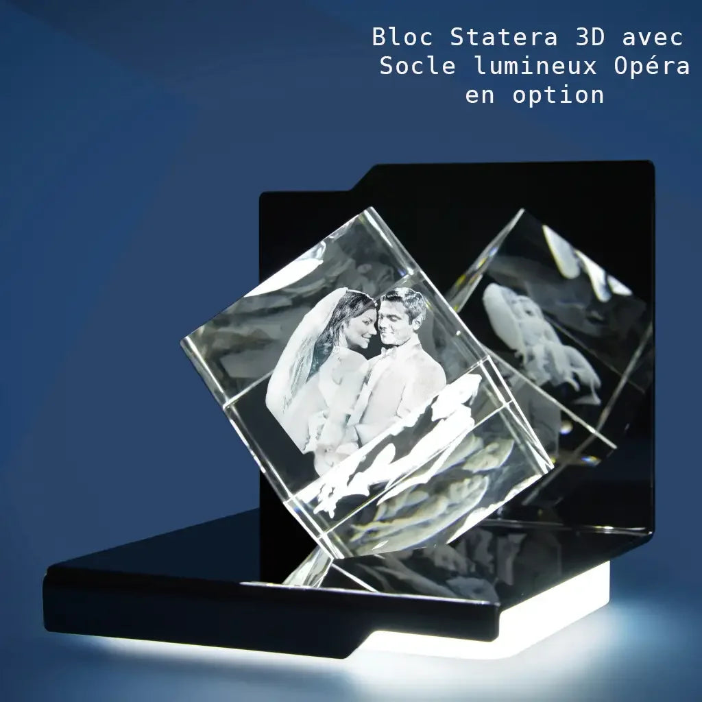 Statera L Bloc de Verre Gravé Laser 3D - Souvenir Élégant et Personnalisé