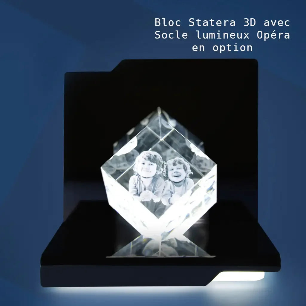 Statera M Bloc de Verre Gravé Laser 3D - Cadeau Raffiné et Personnalisé