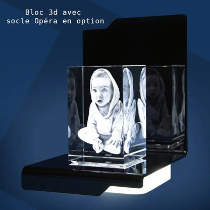 Bloc de Verre M Portrait - Gravure Laser 3D Personnalisée