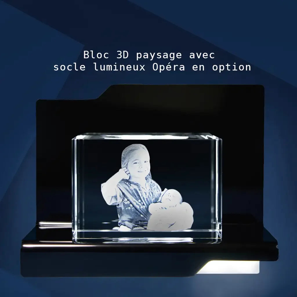 Bloc de Verre M Paysage - Gravure Laser 3D Élégante