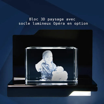 Bloc de Verre M Paysage - Gravure Laser 3D Élégante