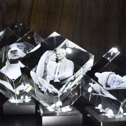 Photo des 3 dimensions de Bloc de Verre Statera taille M - Gravure Laser 3D avec différents sujets.