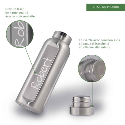 Gourde INOX avec gravure personnalisable (470ml) - Cadeaux en verre