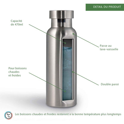 Gourde INOX avec gravure personnalisable (470ml) - Cadeaux en verre