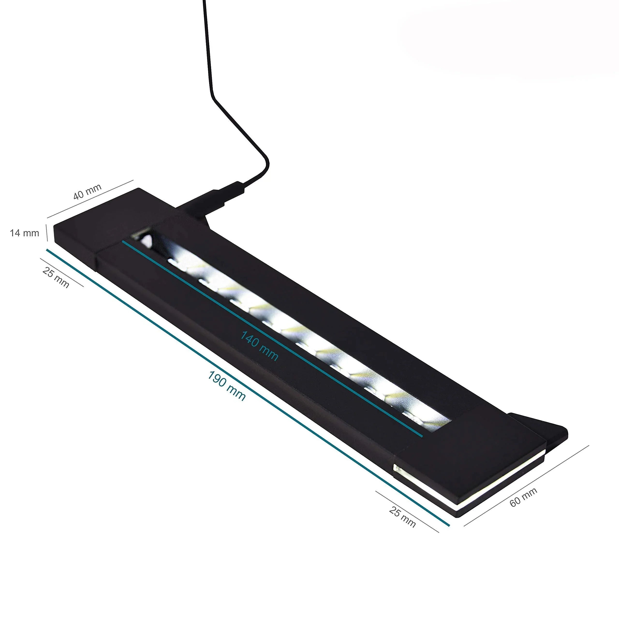 Socle lumineux LED rectangulaire noir avec dimensions, idéal pour cadeaux en verre gravés
