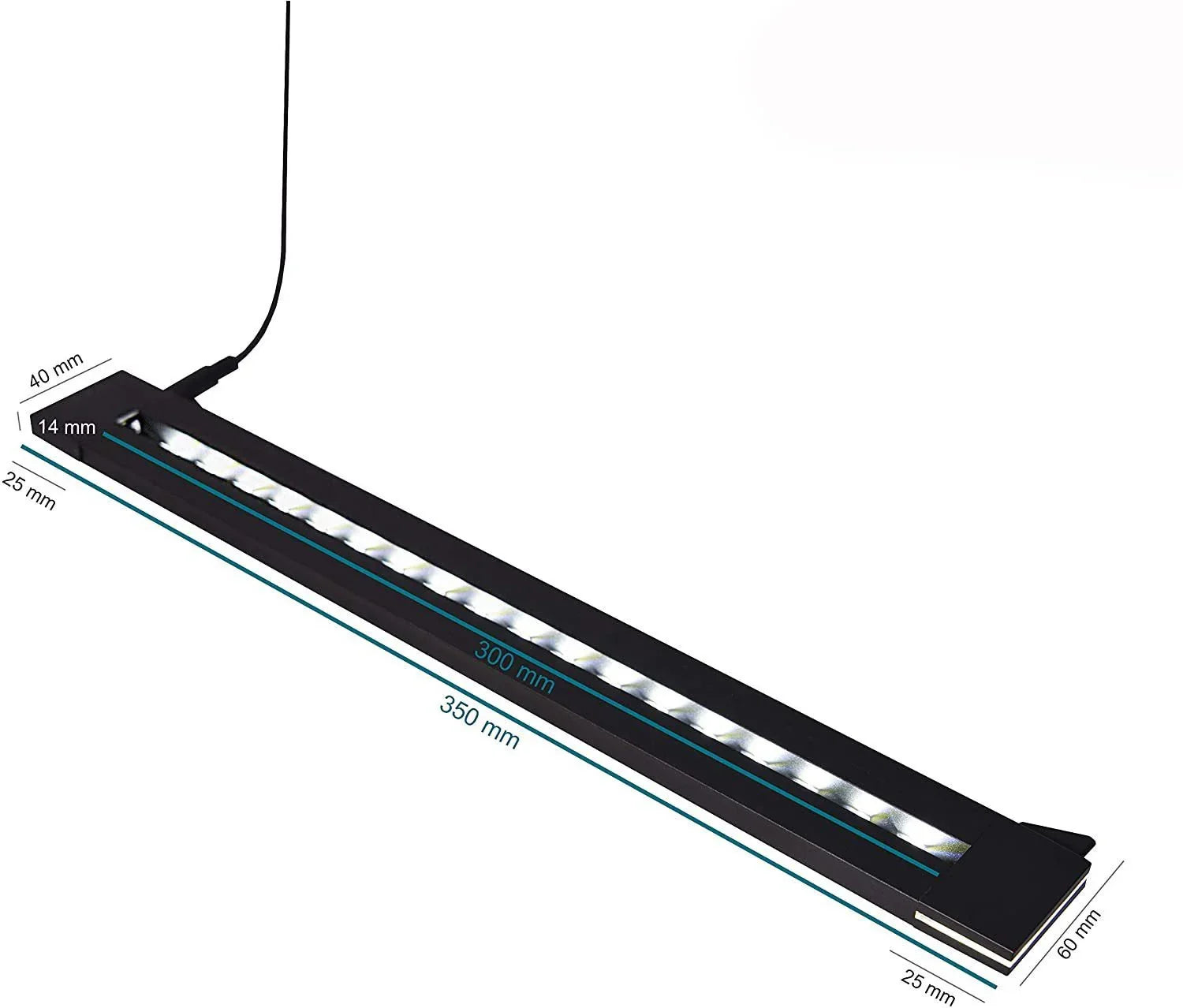 Barre lumineuse LED noire de 300 mm, éclairage de présentation pour photo gravée en verre.